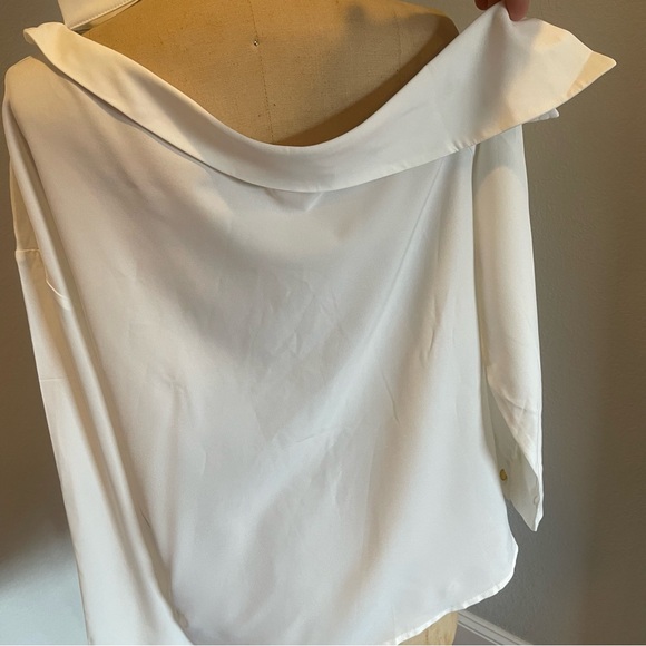 SHEIN- SZ M White Asymmetrical Neck Blouse - Picture 5 of 7